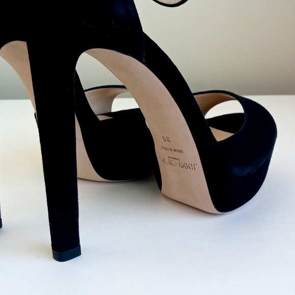Jimmy Choo Black Suede Pattie Peep Toe Heels 39 (9) - Picture 13 of 16